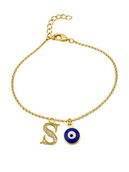 A TO Z Alphabet Blue Evil Eye Initial Name Lumba Rakhi Bracelet Gift for Bhaiya Bhabhi