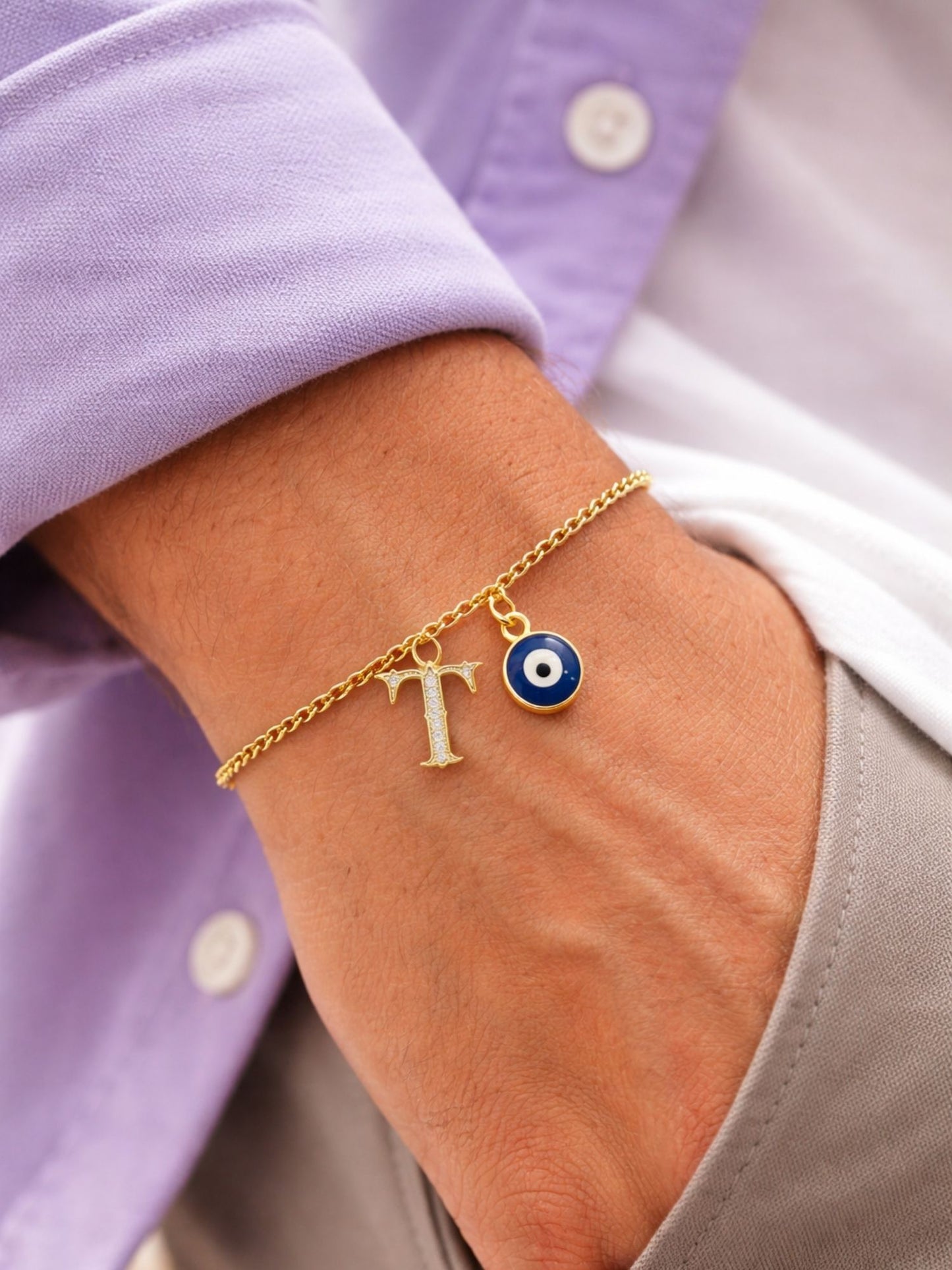 A TO Z Alphabet Blue Evil Eye Initial Name Lumba Rakhi Bracelet Gift for Bhaiya Bhabhi