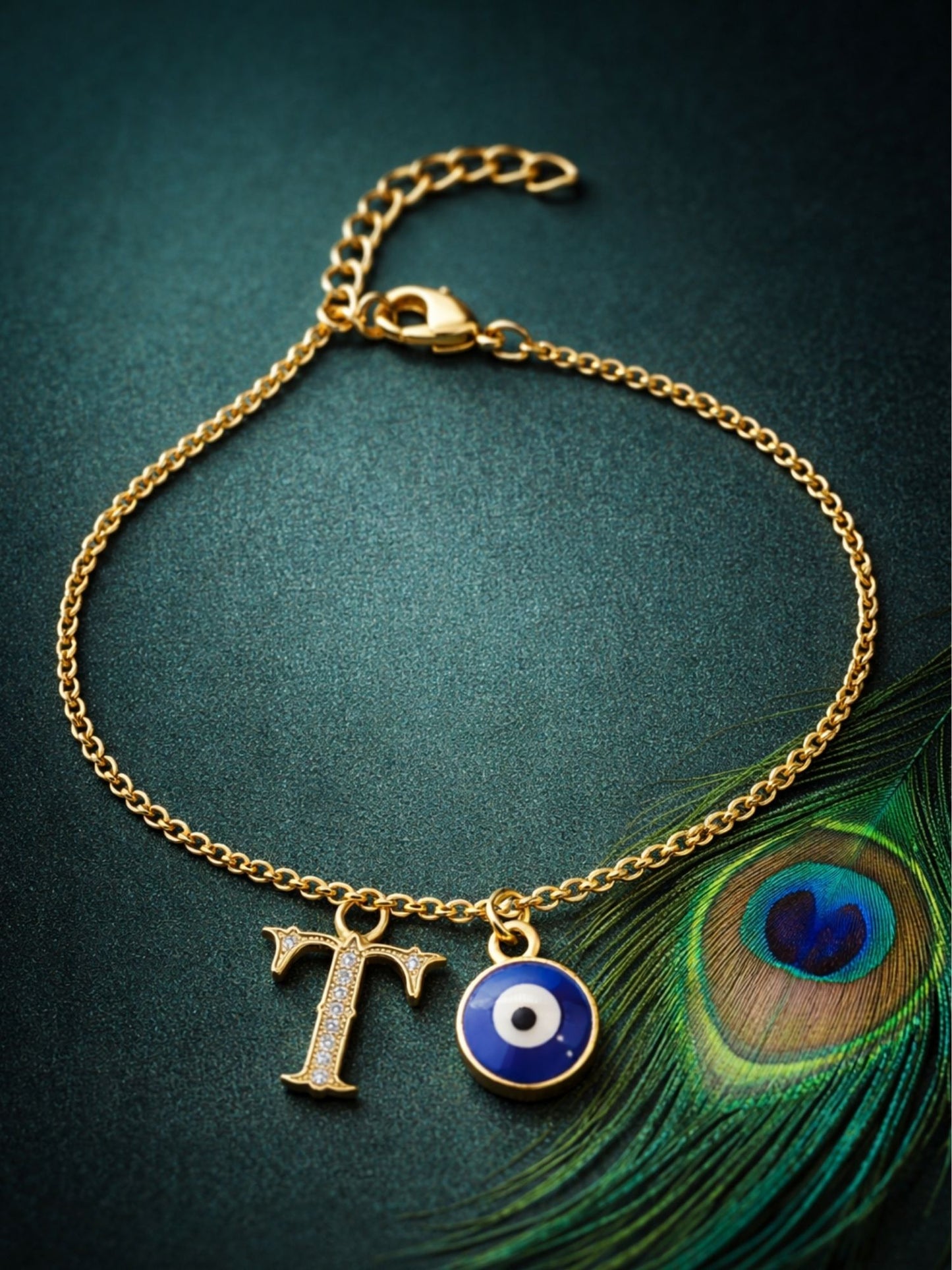 A TO Z Alphabet Blue Evil Eye Initial Name Lumba Rakhi Bracelet Gift for Bhaiya Bhabhi