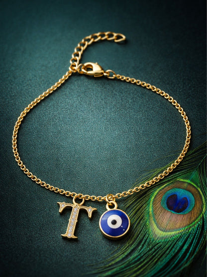 A TO Z Alphabet Blue Evil Eye Initial Name Lumba Rakhi Bracelet Gift for Bhaiya Bhabhi