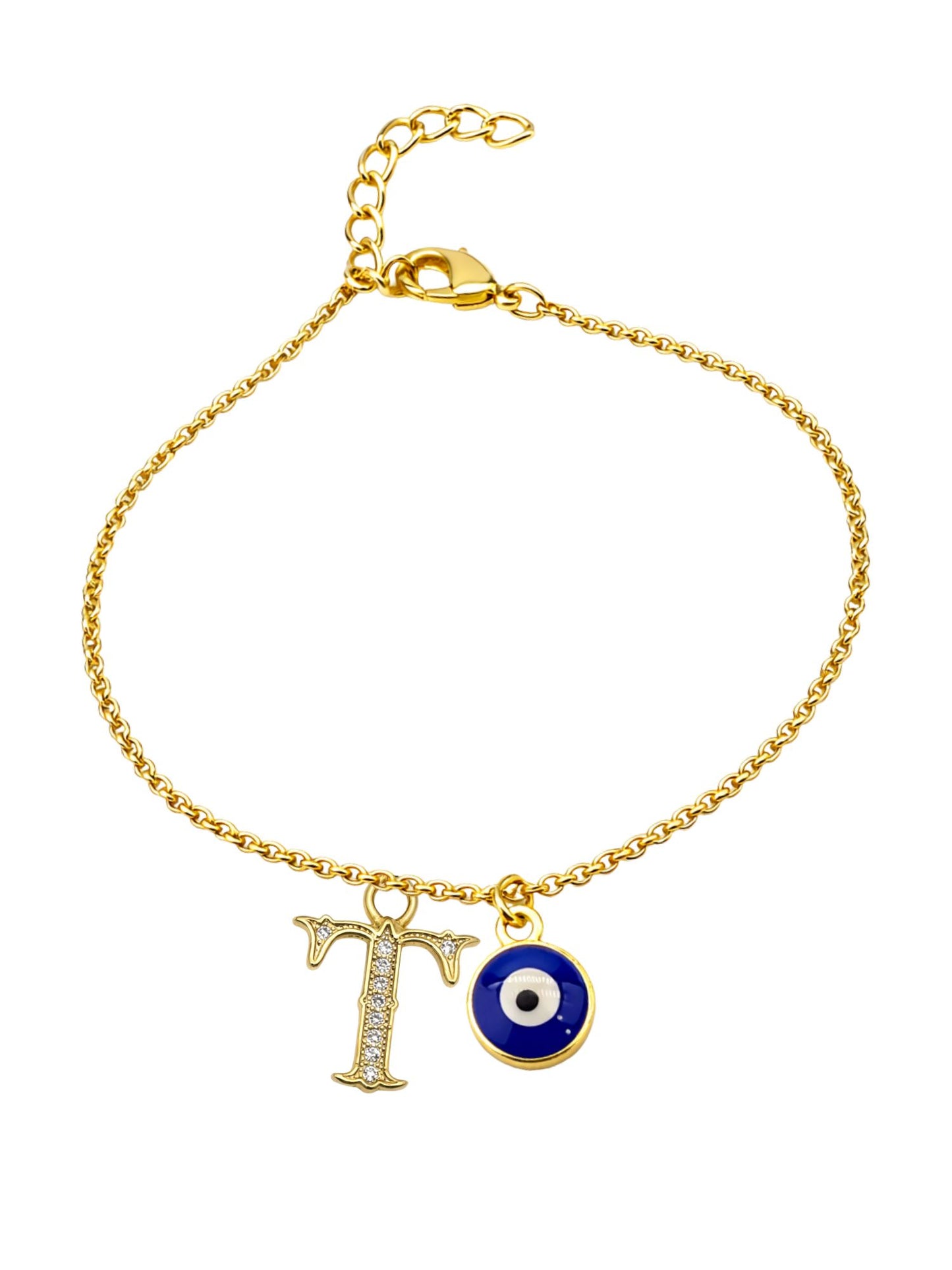 A TO Z Alphabet Blue Evil Eye Initial Name Lumba Rakhi Bracelet Gift for Bhaiya Bhabhi