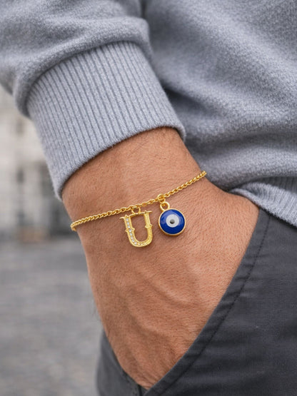 A TO Z Alphabet Blue Evil Eye Initial Name Lumba Rakhi Bracelet Gift for Bhaiya Bhabhi