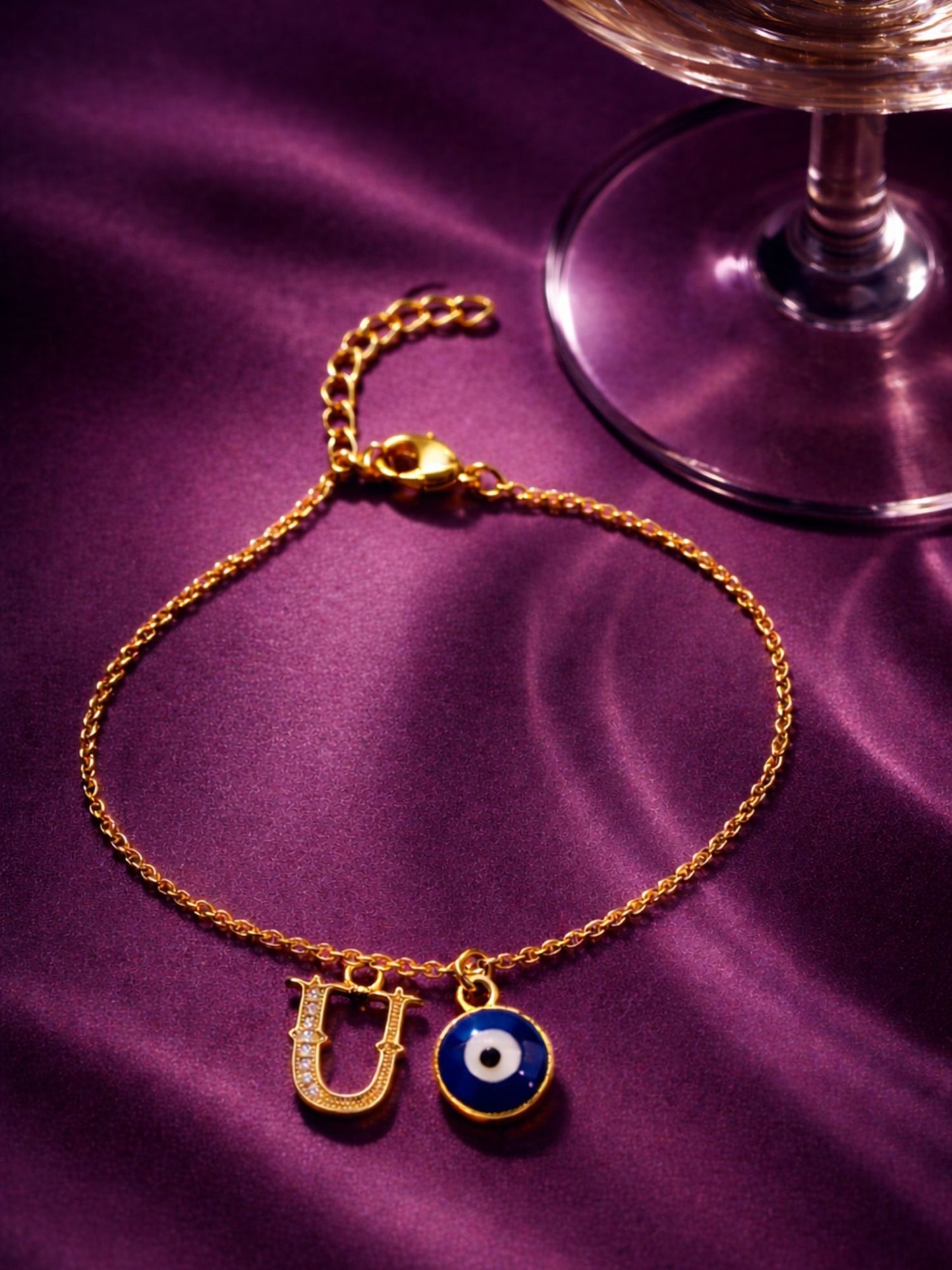 A TO Z Alphabet Blue Evil Eye Initial Name Lumba Rakhi Bracelet Gift for Bhaiya Bhabhi