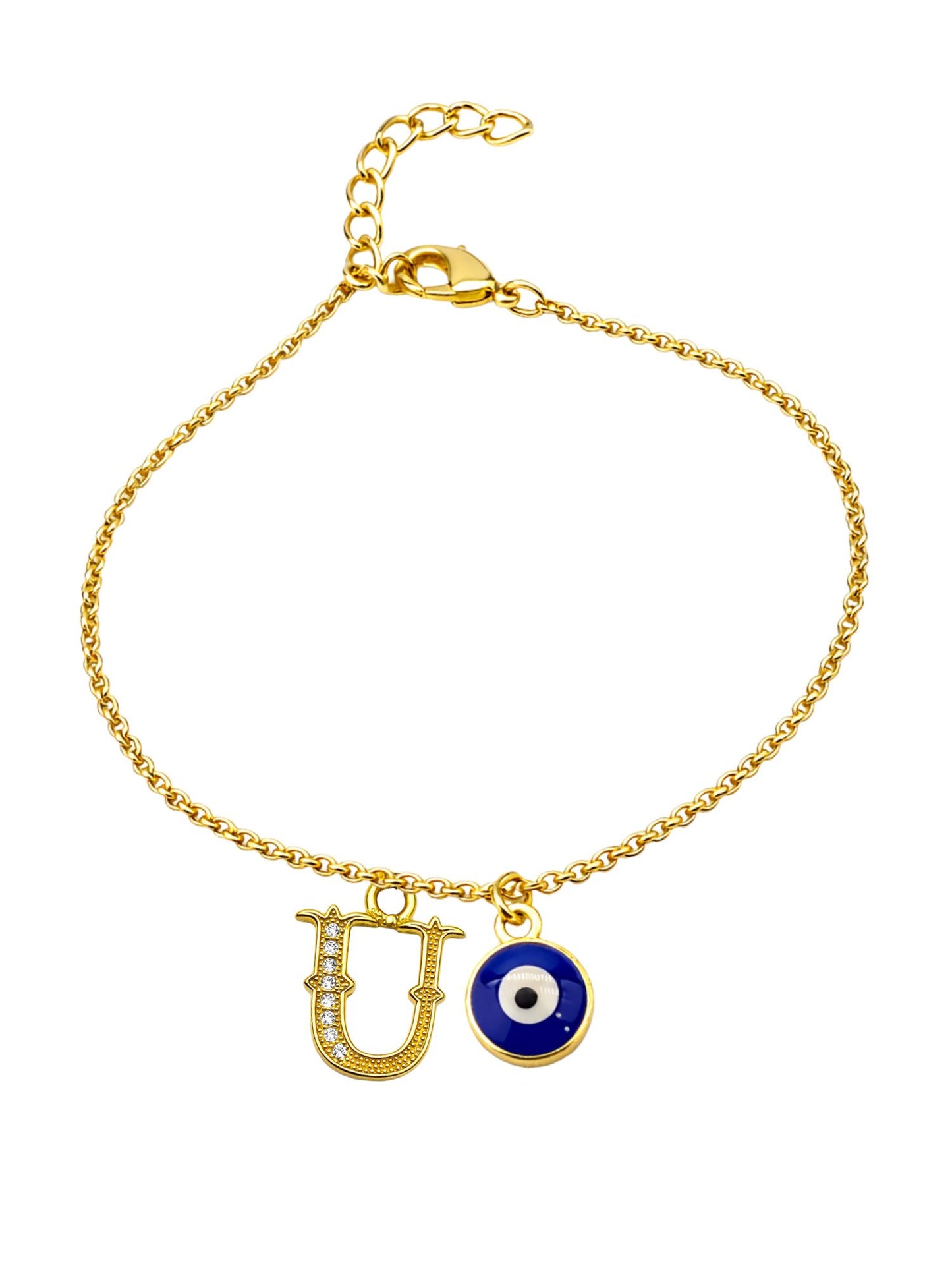 A TO Z Alphabet Blue Evil Eye Initial Name Lumba Rakhi Bracelet Gift for Bhaiya Bhabhi