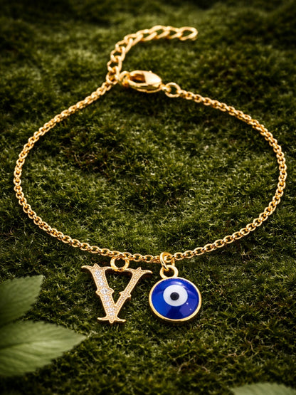 A TO Z Alphabet Blue Evil Eye Initial Name Lumba Rakhi Bracelet Gift for Bhaiya Bhabhi