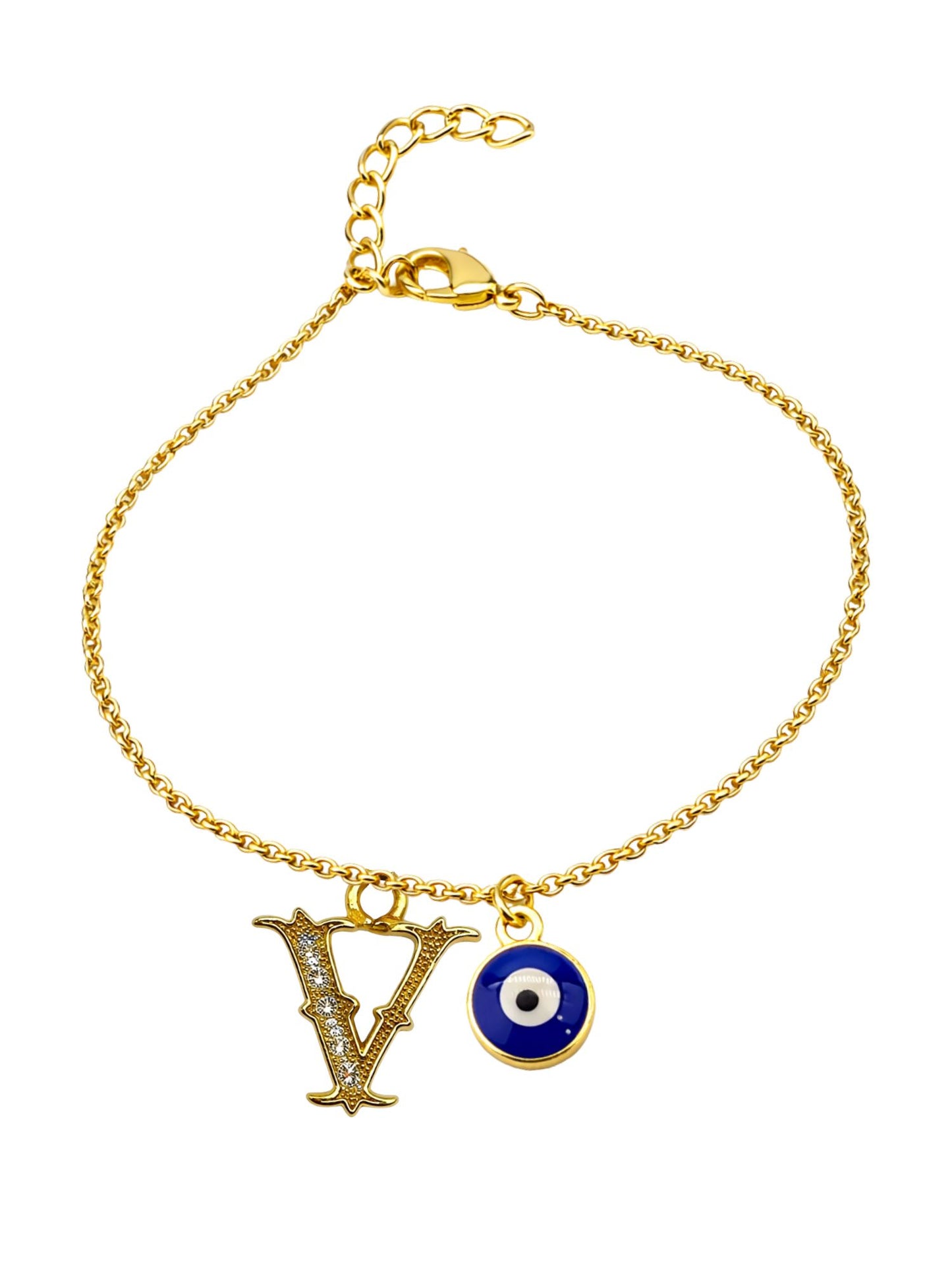 A TO Z Alphabet Blue Evil Eye Initial Name Lumba Rakhi Bracelet Gift for Bhaiya Bhabhi
