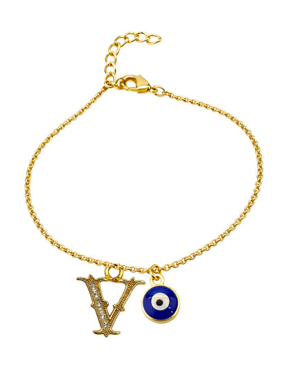 A TO Z Alphabet Blue Evil Eye Initial Name Lumba Rakhi Bracelet Gift for Bhaiya Bhabhi