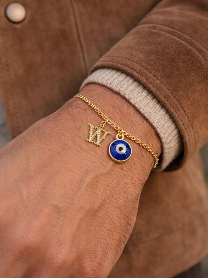 A TO Z Alphabet Blue Evil Eye Initial Name Lumba Rakhi Bracelet Gift for Bhaiya Bhabhi