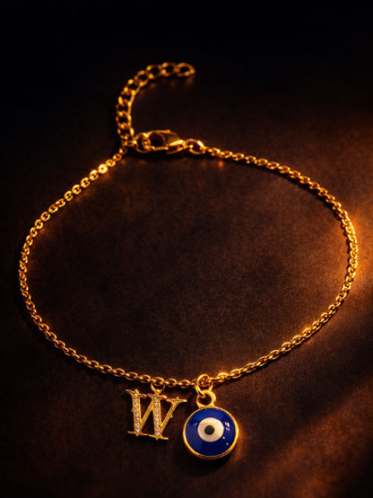 A TO Z Alphabet Blue Evil Eye Initial Name Lumba Rakhi Bracelet Gift for Bhaiya Bhabhi