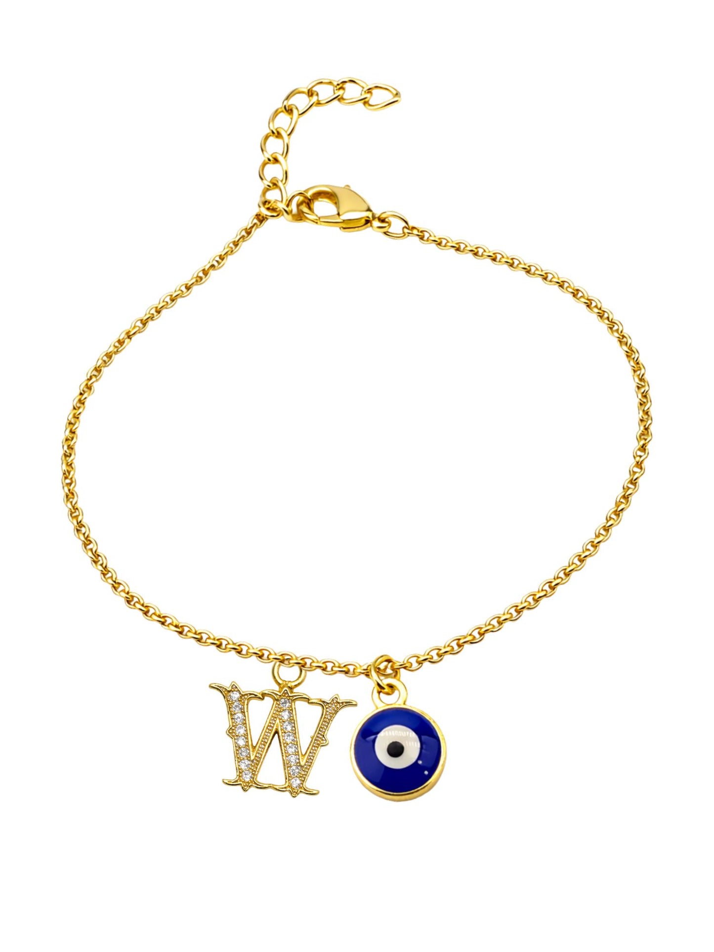 A TO Z Alphabet Blue Evil Eye Initial Name Lumba Rakhi Bracelet Gift for Bhaiya Bhabhi