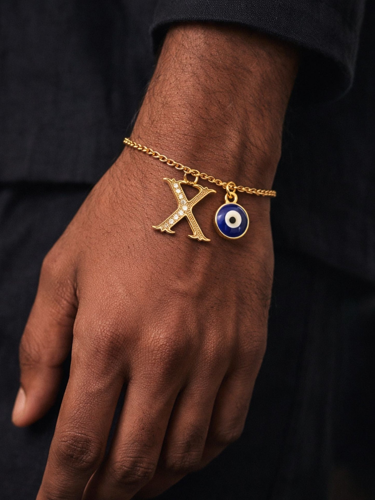 A TO Z Alphabet Blue Evil Eye Initial Name Lumba Rakhi Bracelet Gift for Bhaiya Bhabhi
