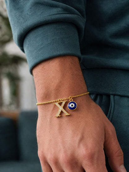 A TO Z Alphabet Blue Evil Eye Initial Name Lumba Rakhi Bracelet Gift for Bhaiya Bhabhi