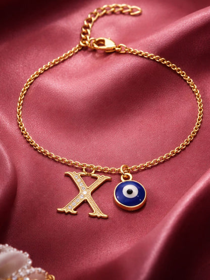 A TO Z Alphabet Blue Evil Eye Initial Name Lumba Rakhi Bracelet Gift for Bhaiya Bhabhi