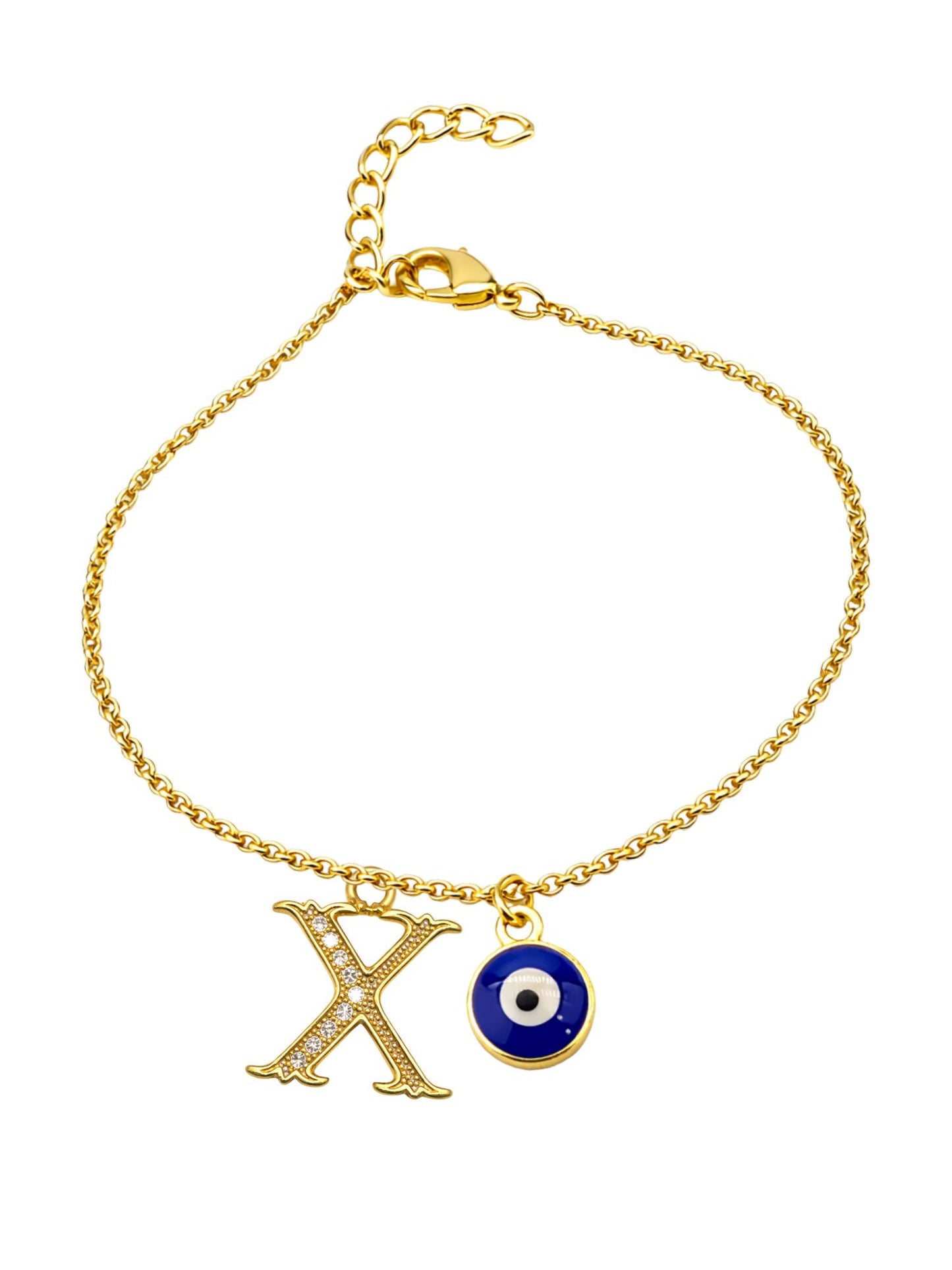 A TO Z Alphabet Blue Evil Eye Initial Name Lumba Rakhi Bracelet Gift for Bhaiya Bhabhi