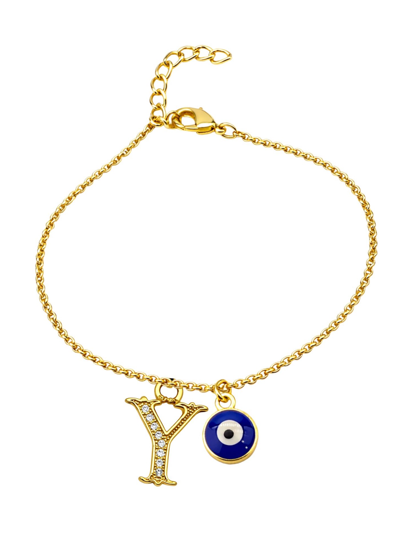 A TO Z Alphabet Blue Evil Eye Initial Name Lumba Rakhi Bracelet Gift for Bhaiya Bhabhi