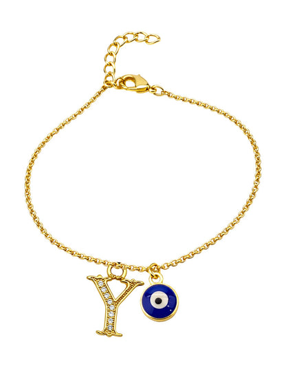A TO Z Alphabet Blue Evil Eye Initial Name Lumba Rakhi Bracelet Gift for Bhaiya Bhabhi