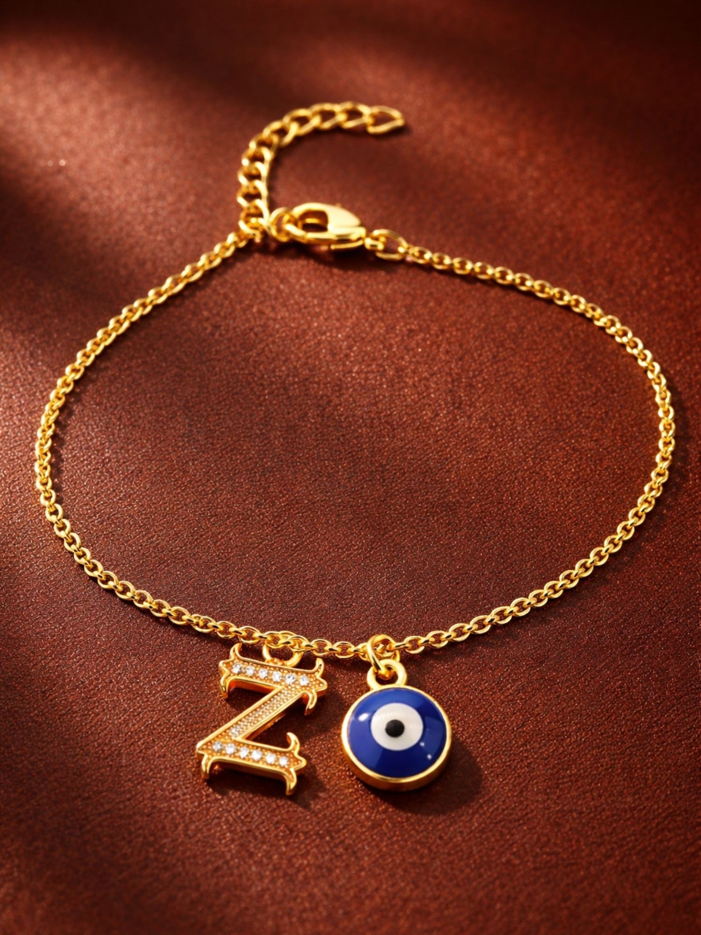 A TO Z Alphabet Blue Evil Eye Initial Name Lumba Rakhi Bracelet Gift for Bhaiya Bhabhi