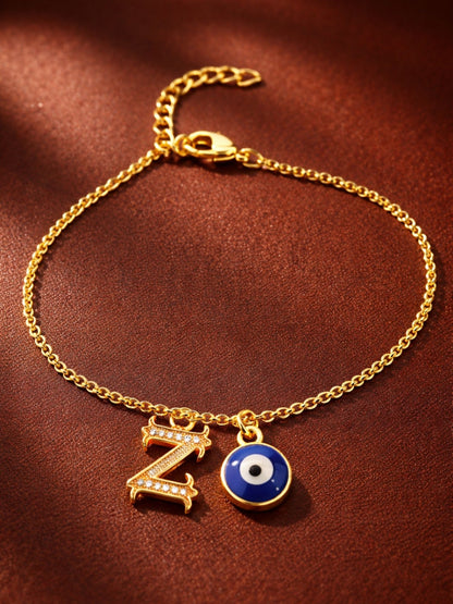 A TO Z Alphabet Blue Evil Eye Initial Name Lumba Rakhi Bracelet Gift for Bhaiya Bhabhi