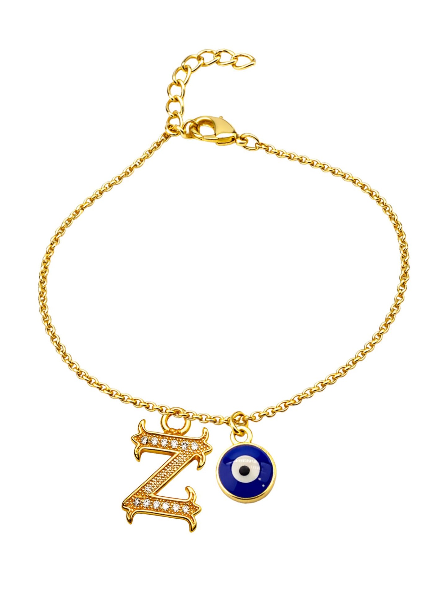 A TO Z Alphabet Blue Evil Eye Initial Name Lumba Rakhi Bracelet Gift for Bhaiya Bhabhi
