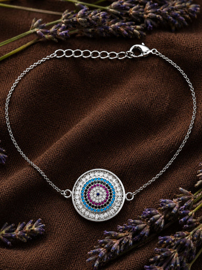 Silver Round AD Evil Eye Rakhi Bracelet for Bhai