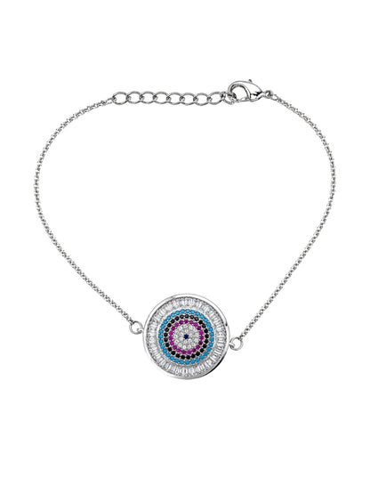 Silver Round AD Evil Eye Rakhi Bracelet for Bhai