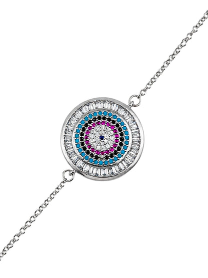 Silver Round AD Evil Eye Rakhi Bracelet for Bhai