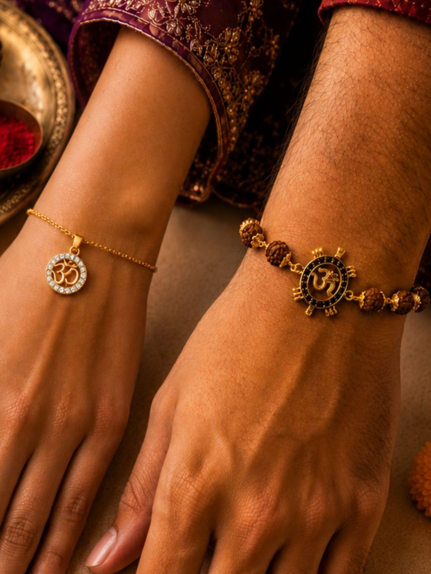 (Set of 2) Om Rudraksha Lumba Rakhi Bracelet for Bhaiya Bhabhi