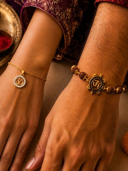 (Set of 2) Om Rudraksha Lumba Rakhi Bracelet for Bhaiya Bhabhi