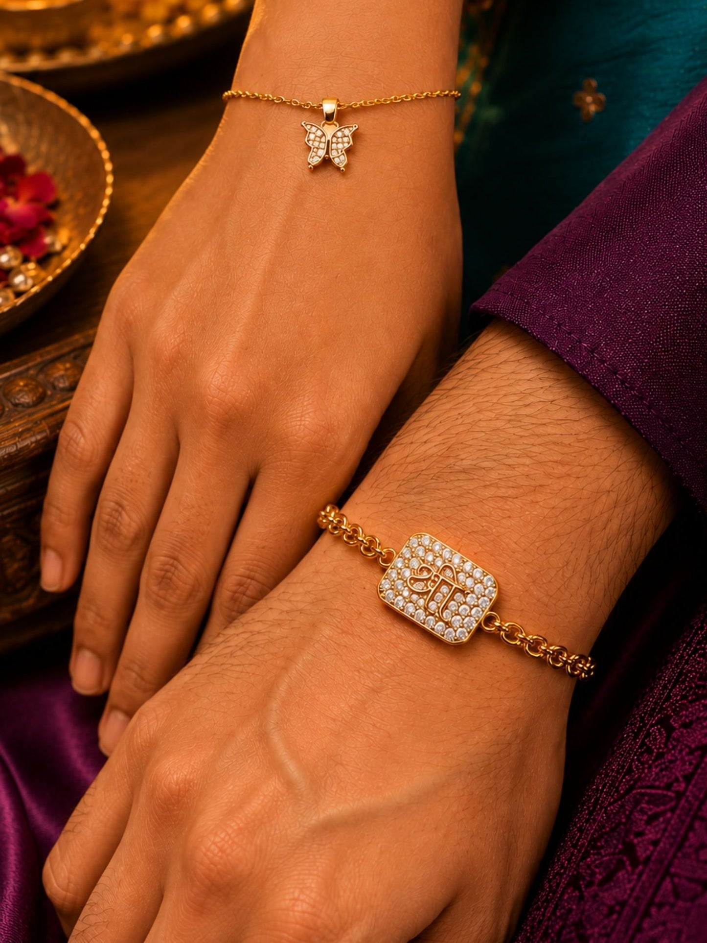 (Set of 2) Butterfly Shree AD Lumba Rakhi Bracelet For Bhaiya Bhabhi