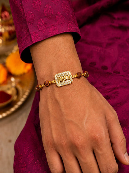 BRO Charm AD Stone Rudraksha Rakhi Bracelet for Bhaiya