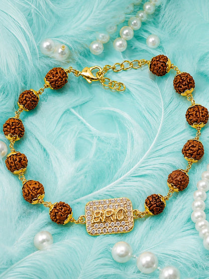 BRO Charm AD Stone Rudraksha Rakhi Bracelet for Bhaiya