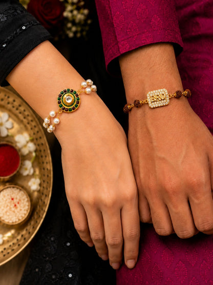 (Set of 2) Pearl Lumba & BRO Rudraksha Rakhi For Bhaiya Bhabhi