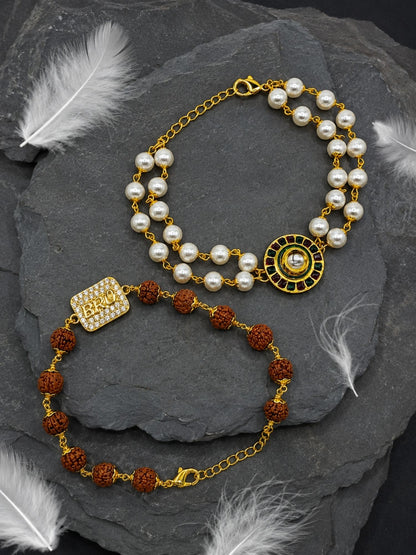 (Set of 2) Pearl Lumba & BRO Rudraksha Rakhi For Bhaiya Bhabhi