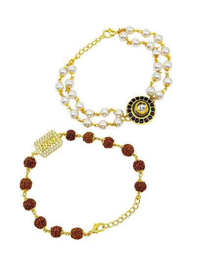 (Set of 2) Pearl Lumba & BRO Rudraksha Rakhi For Bhaiya Bhabhi