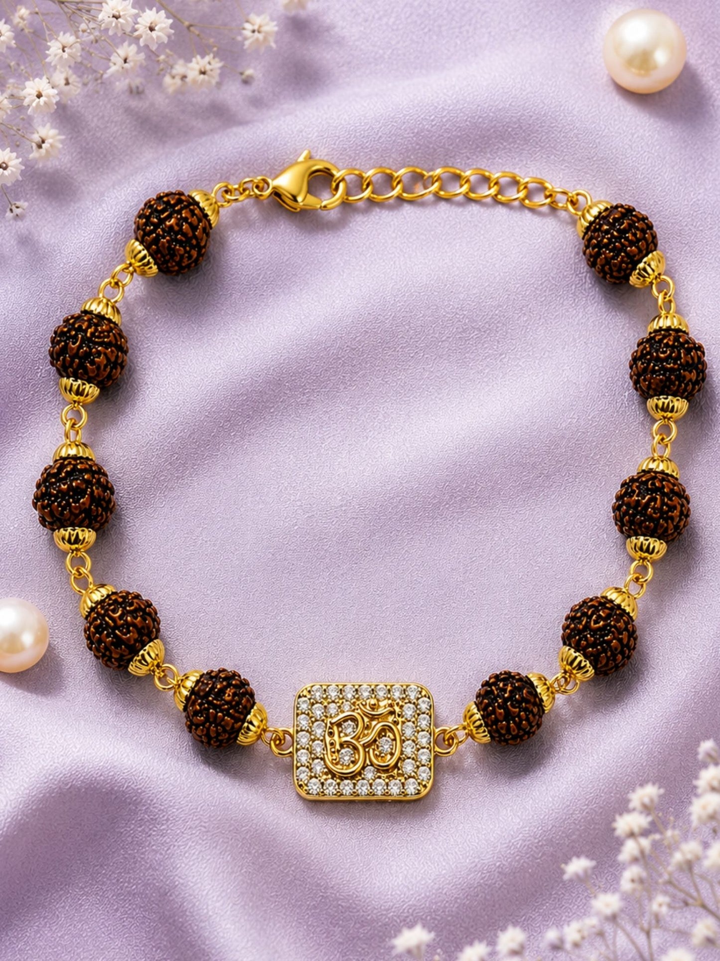 Om Charm AD Stone Rudraksha Rakhi Bracelet for Bhaiya