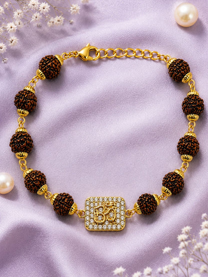 Om Charm AD Stone Rudraksha Rakhi Bracelet for Bhaiya