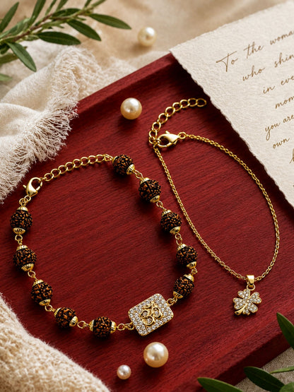 (Set of 2) AD Om Rudraksha Leaf Clover Lumba Rakhi For Bhaiya Bhabhi