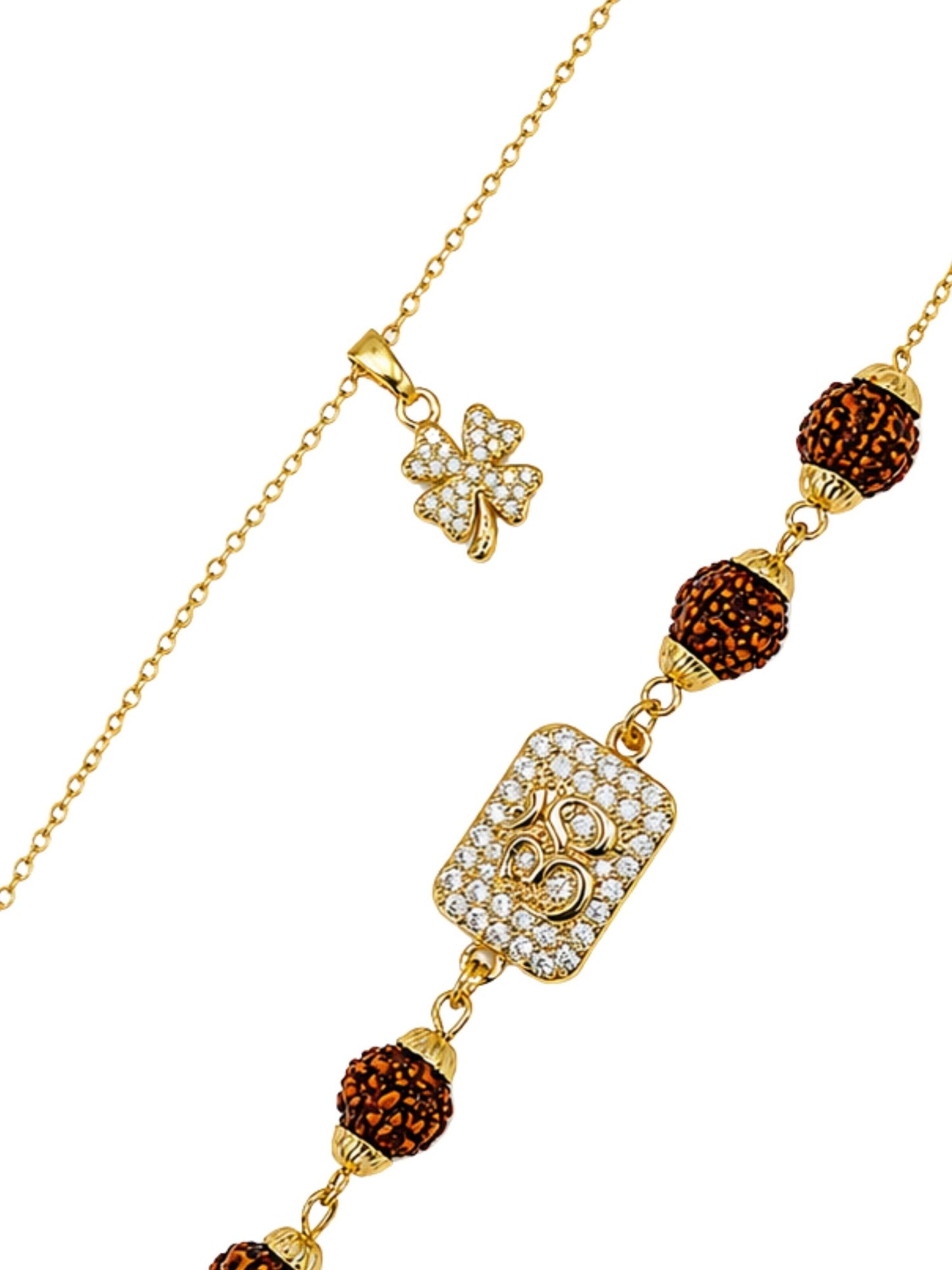 (Set of 2) AD Om Rudraksha Leaf Clover Lumba Rakhi For Bhaiya Bhabhi