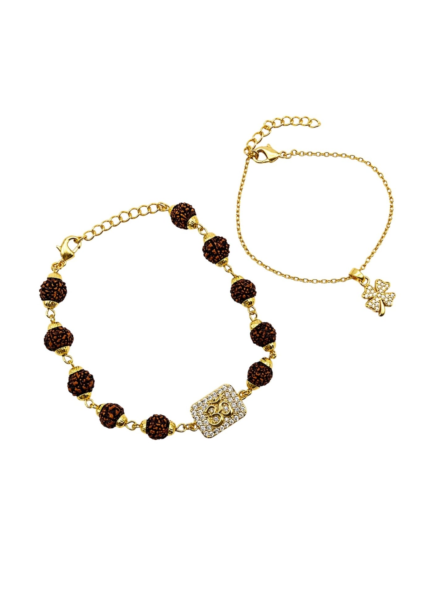 (Set of 2) AD Om Rudraksha Leaf Clover Lumba Rakhi For Bhaiya Bhabhi