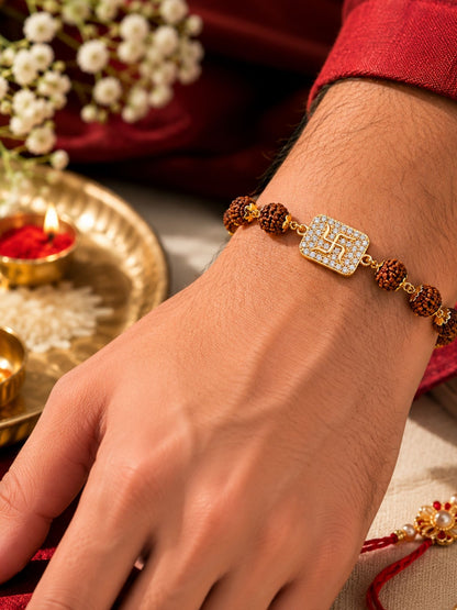 Swastik AD Charm Rudraksha Rakhi Bracelet for Bhaiya