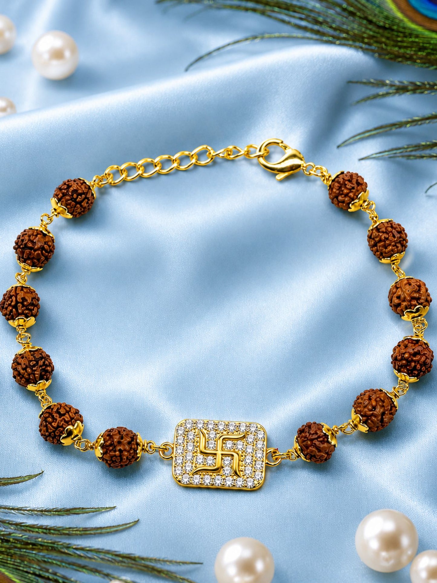 Swastik AD Charm Rudraksha Rakhi Bracelet for Bhaiya