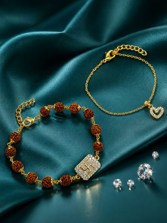 (Set of 2) AD Swastik Heart Lumba Rakhi Set