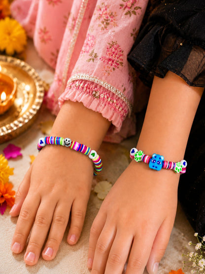 (Set of 2) Kids Teddy Paw Smiley Rakhi Set