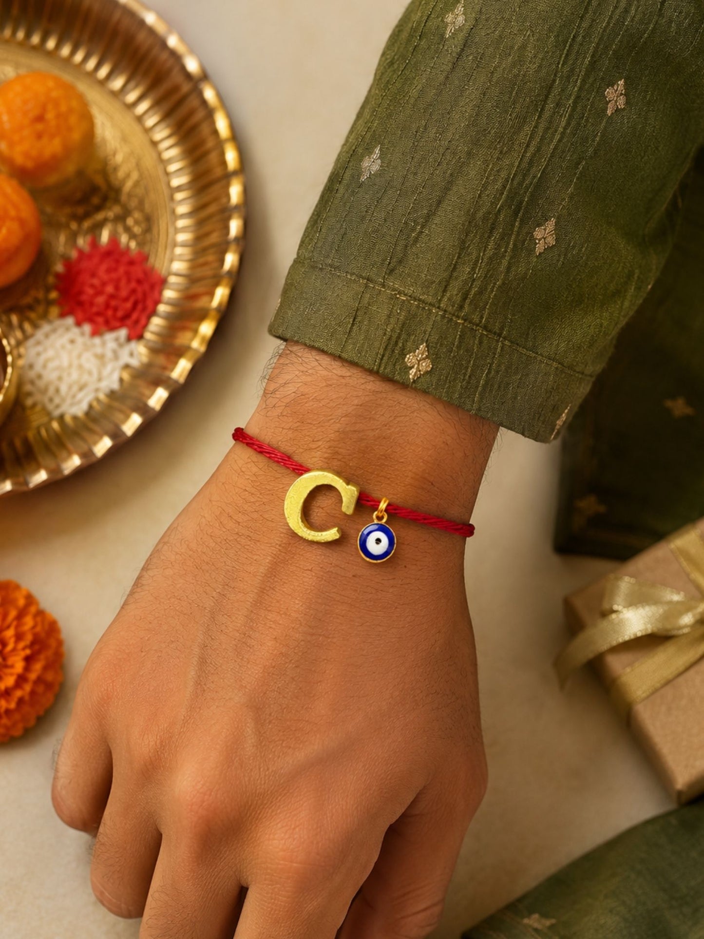 A to Z Letter Evil Eye Initial Name Rakhi Moli Thread for Bhai Bhaiya Bro