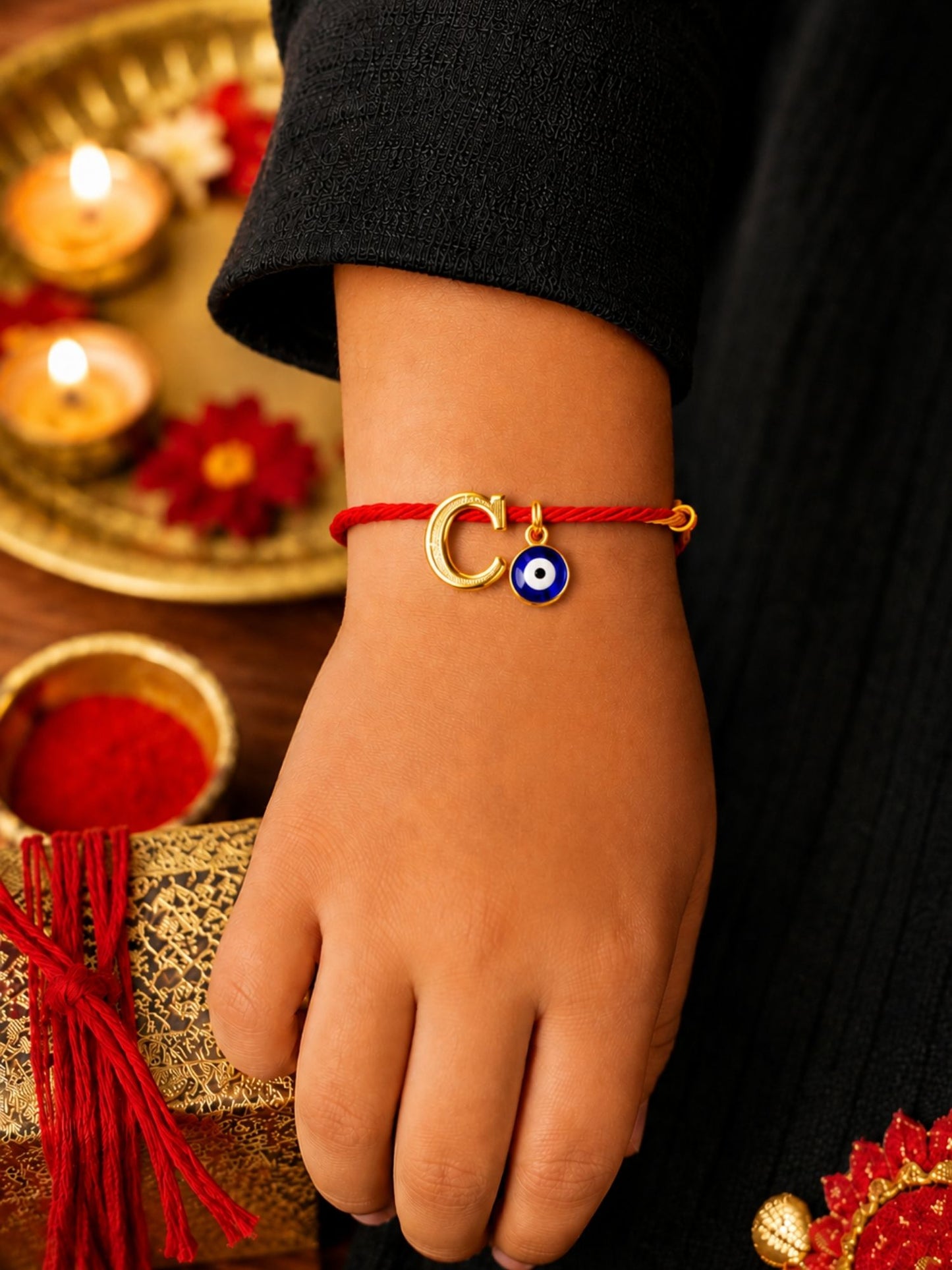 A to Z Letter Evil Eye Initial Name Rakhi Moli Thread for Bhai Bhaiya Bro
