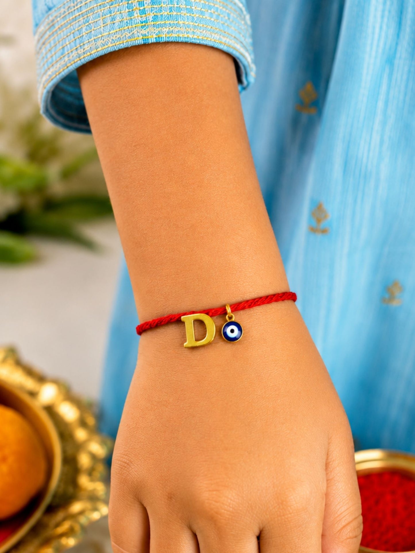 A to Z Letter Evil Eye Initial Name Rakhi Moli Thread for Bhai Bhaiya Bro