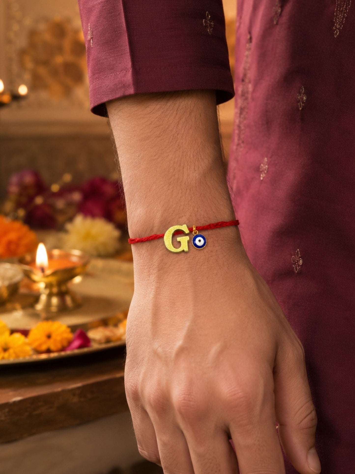 A to Z Letter Evil Eye Initial Name Rakhi Moli Thread for Bhai Bhaiya Bro