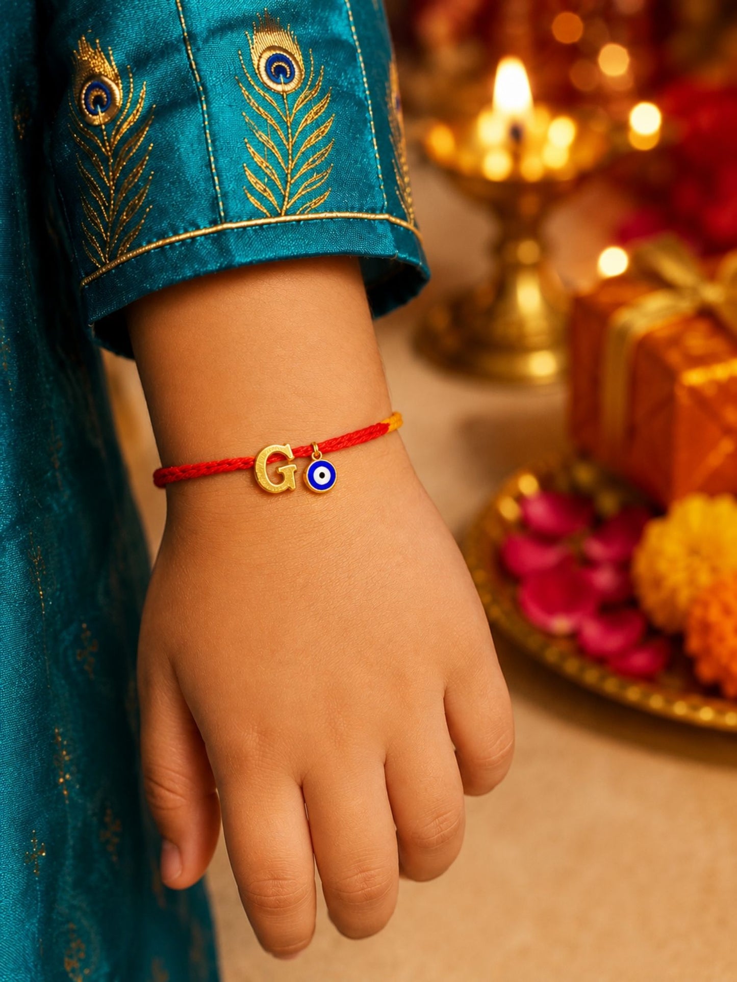 A to Z Letter Evil Eye Initial Name Rakhi Moli Thread for Bhai Bhaiya Bro