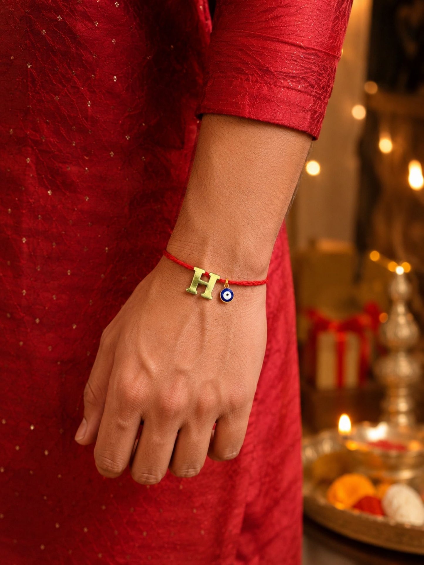A to Z Letter Evil Eye Initial Name Rakhi Moli Thread for Bhai Bhaiya Bro