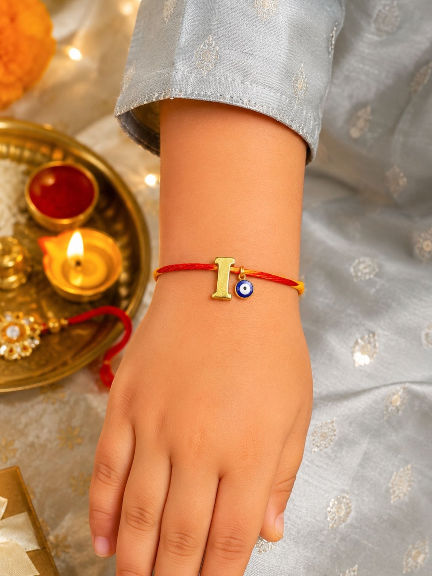 A to Z Letter Evil Eye Initial Name Rakhi Moli Thread for Bhai Bhaiya Bro